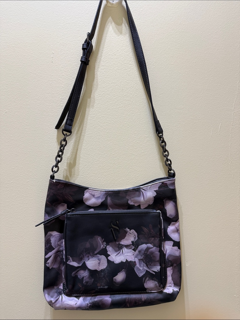 Victoria's Secret Black Crossbody Bag with Lavender Floral Print